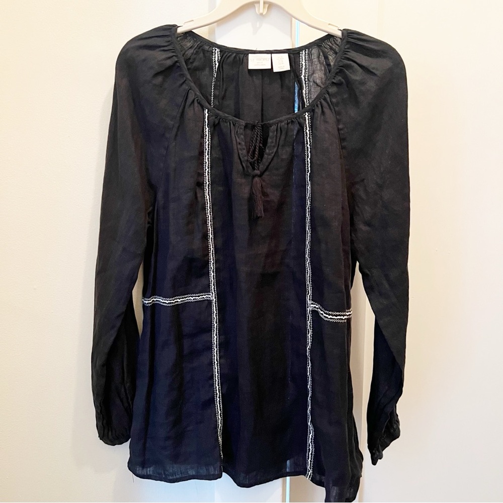 St‎ Tropez West Black Linen Top